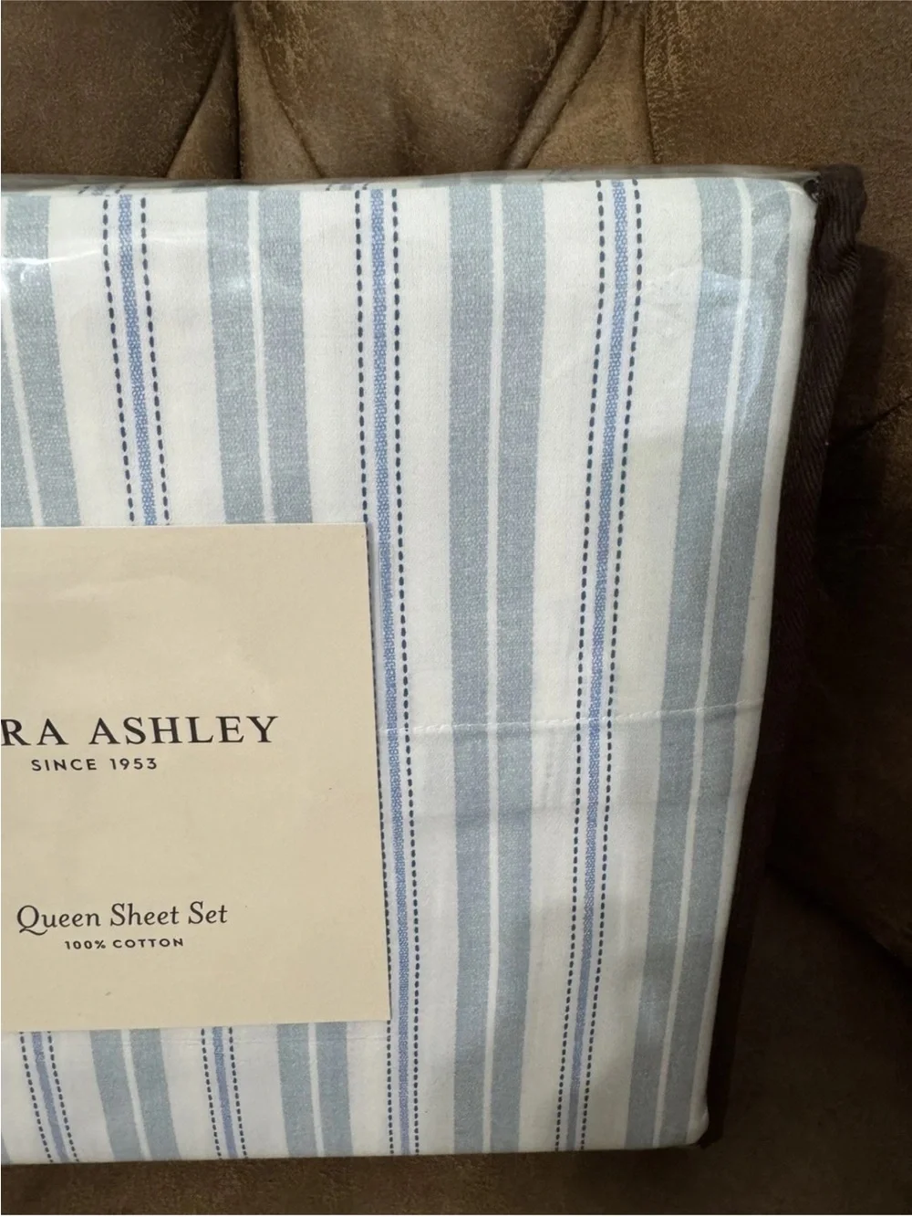 Laura Ashley Fern Blue Queen 300 Thread Count Cotton Sheet Set NWT